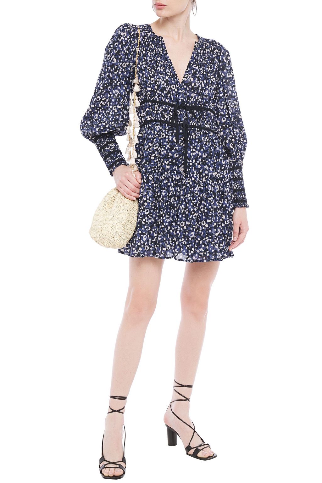 ULLA JOHNSON Bow-detailed printed cotton-gauze mini dress
