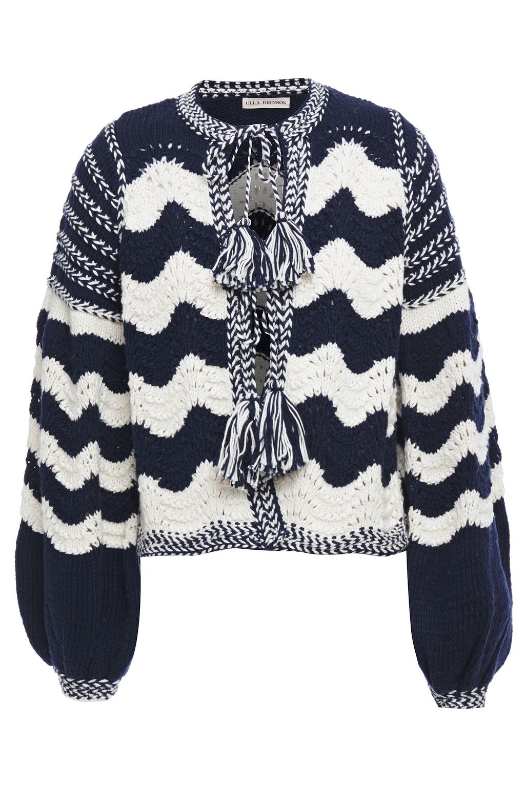 navy crochet cardigan