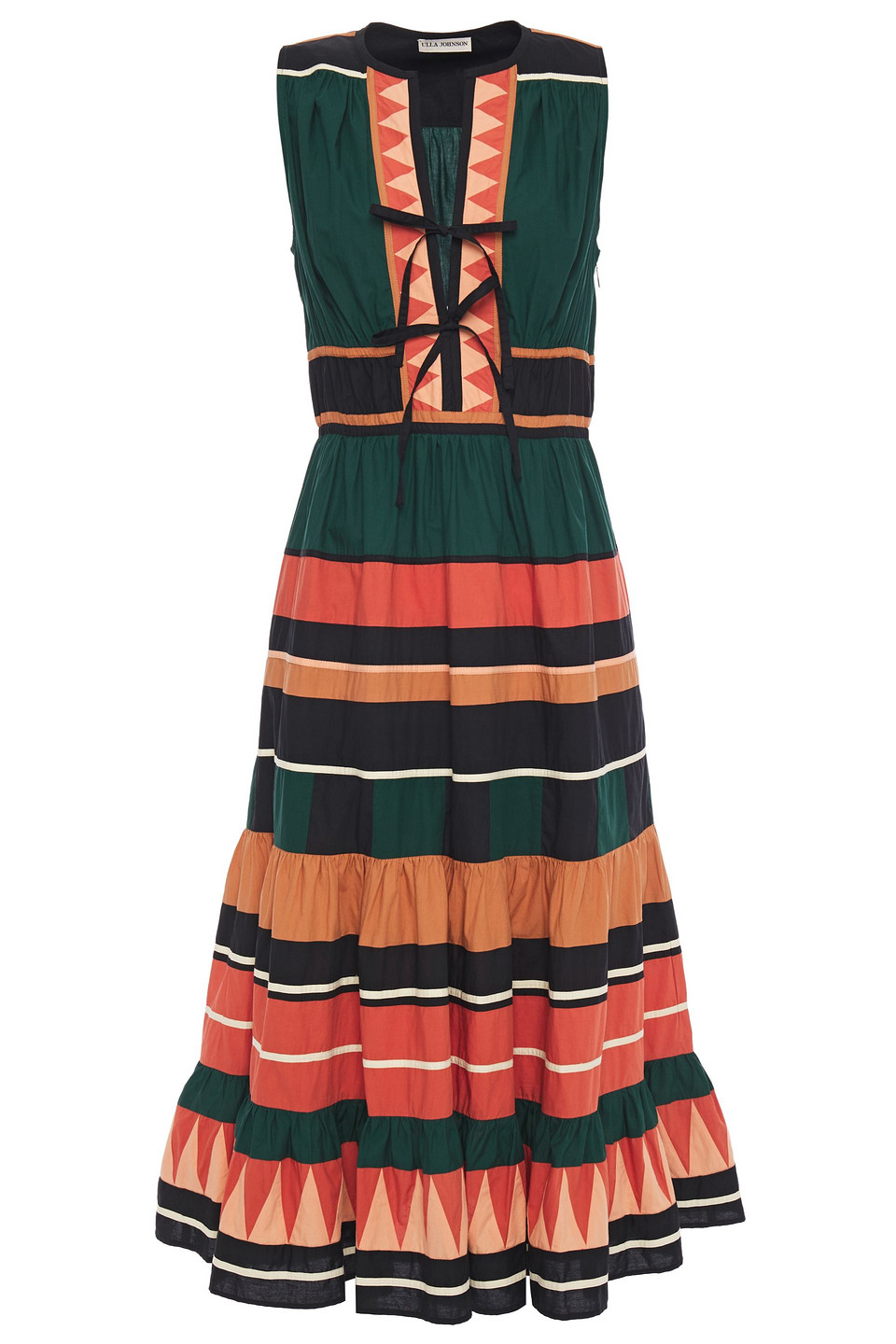 Ulla Johnson Woman Fluted Printed Cotton-poplin Midi Dress Forest Green Size 4