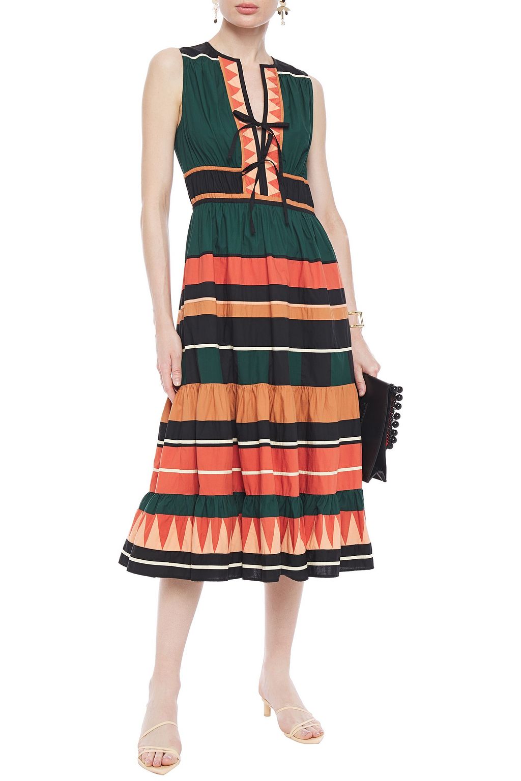 ULLA JOHNSON Fluted printed cotton-poplin midi dress