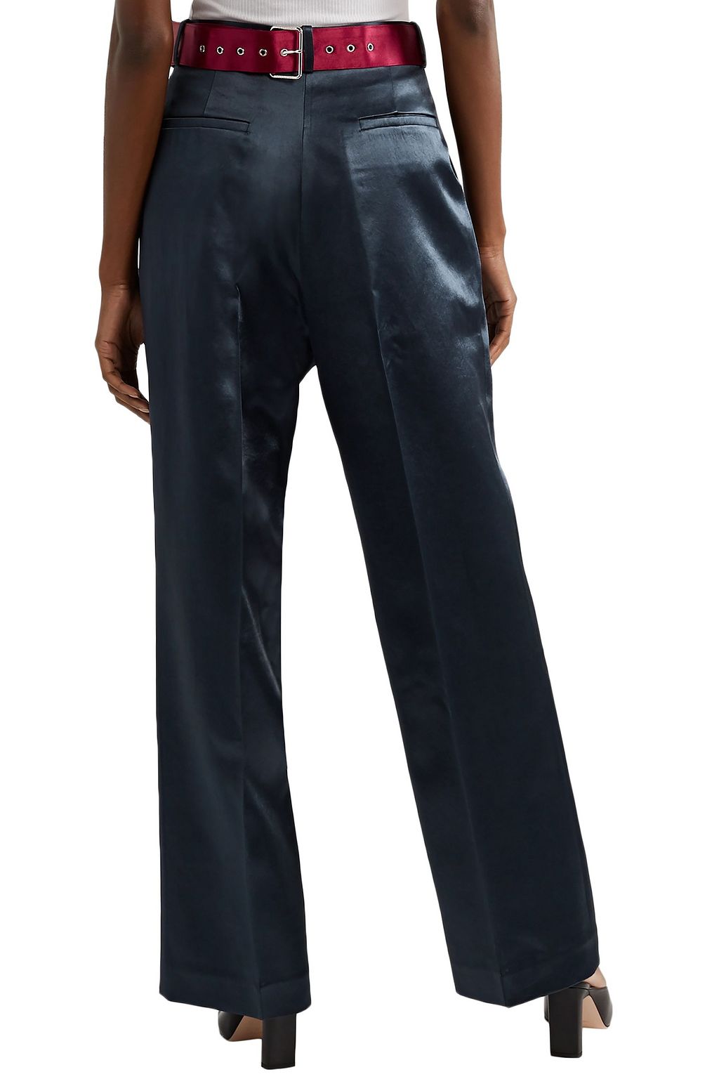 PETER DO Belted hammered-satin straight-leg pants