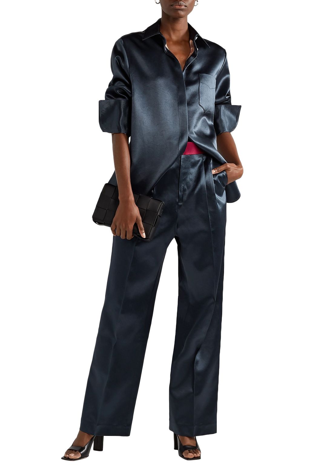 PETER DO Belted hammered-satin straight-leg pants