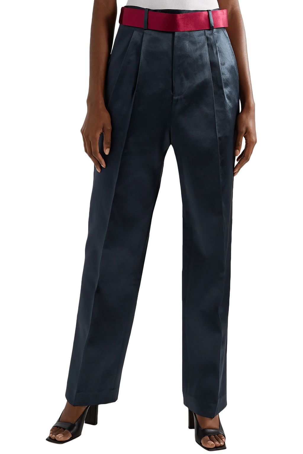 PETER DO Belted hammered-satin straight-leg pants