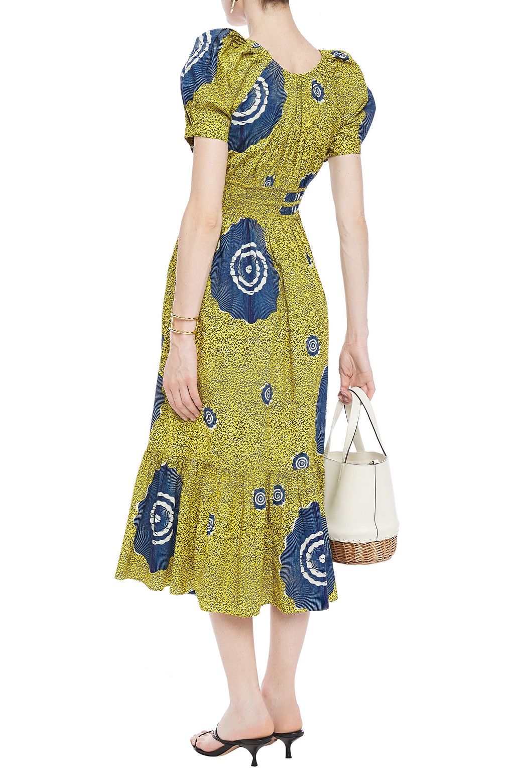 ULLA JOHNSON Gathered printed cotton-poplin midi dress