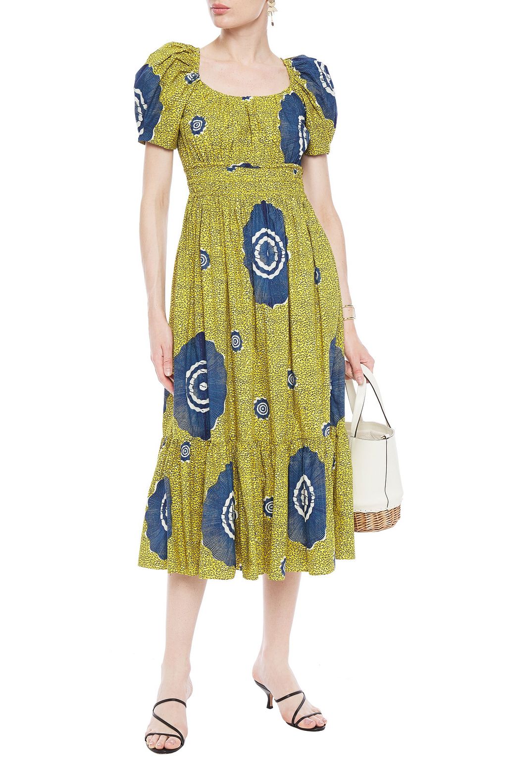 ULLA JOHNSON Gathered printed cotton-poplin midi dress