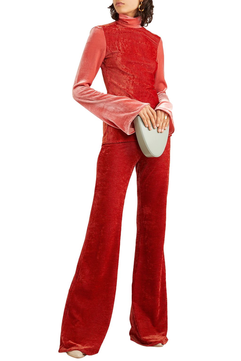 ELLERY Footnote striped stretch-velvet flared pants