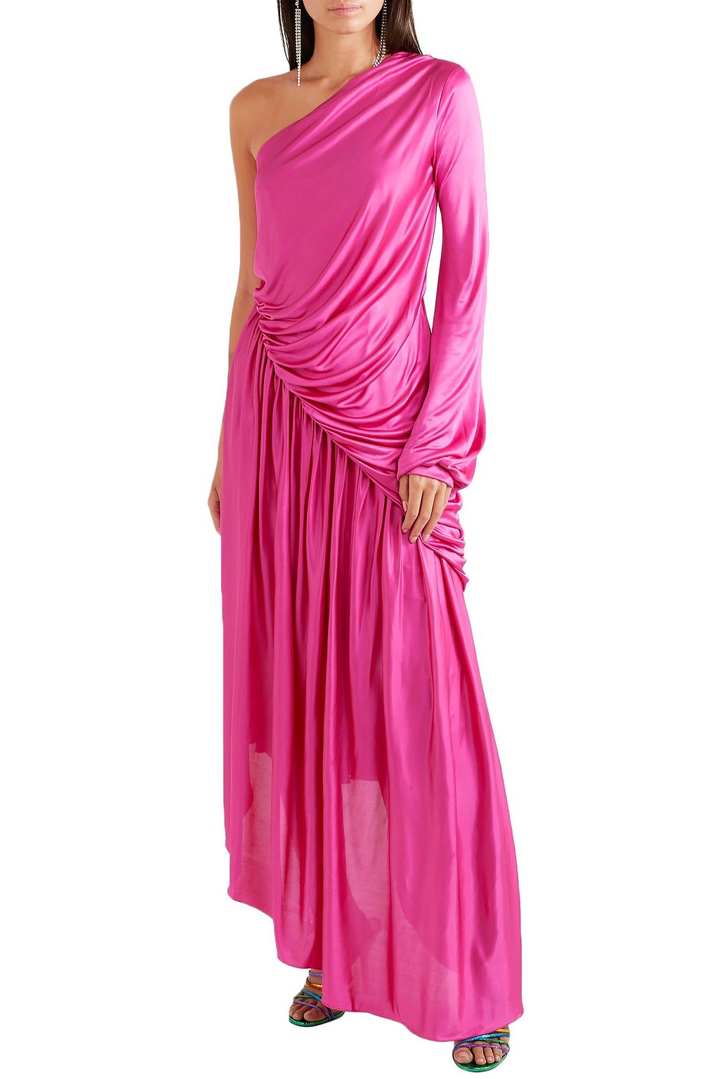 HALPERN One-sleeve draped asymmetric stretch-jersey midi dress