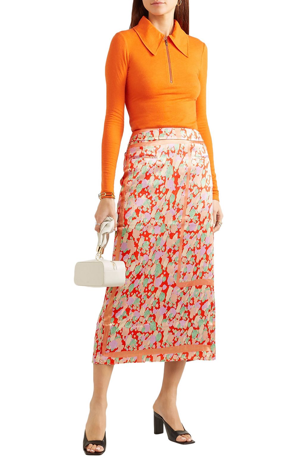 REJINA PYO Mina ruched printed satin midi skirt