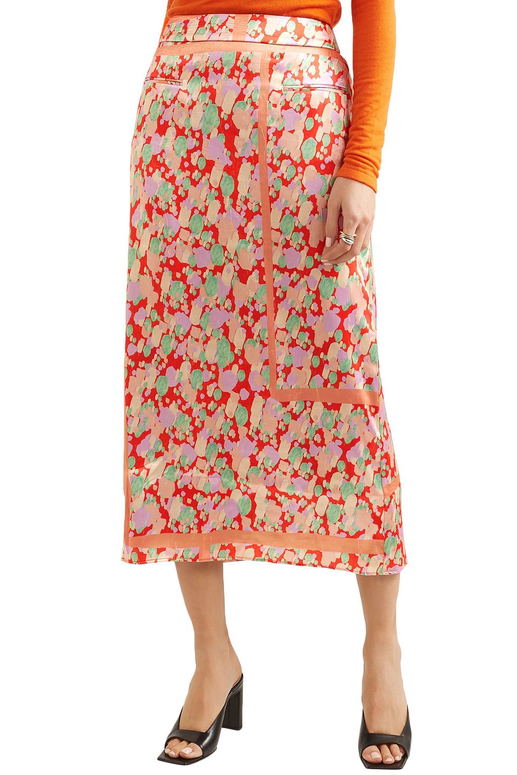 REJINA PYO Mina ruched printed satin midi skirt