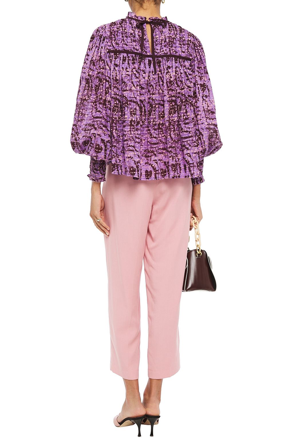 ULLA JOHNSON Amina gathered printed cotton-gauze blouse