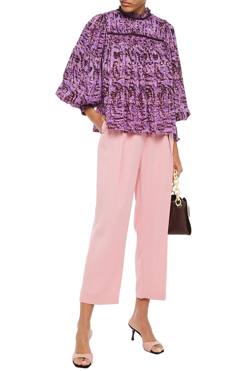 ULLA JOHNSON Amina gathered printed cotton-gauze blouse