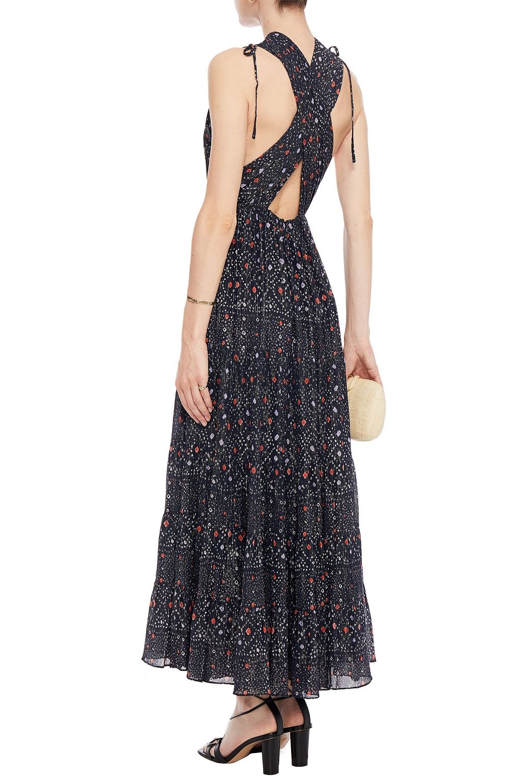 ULLA JOHNSON Crossover printed metallic cotton-blend voile maxi dress