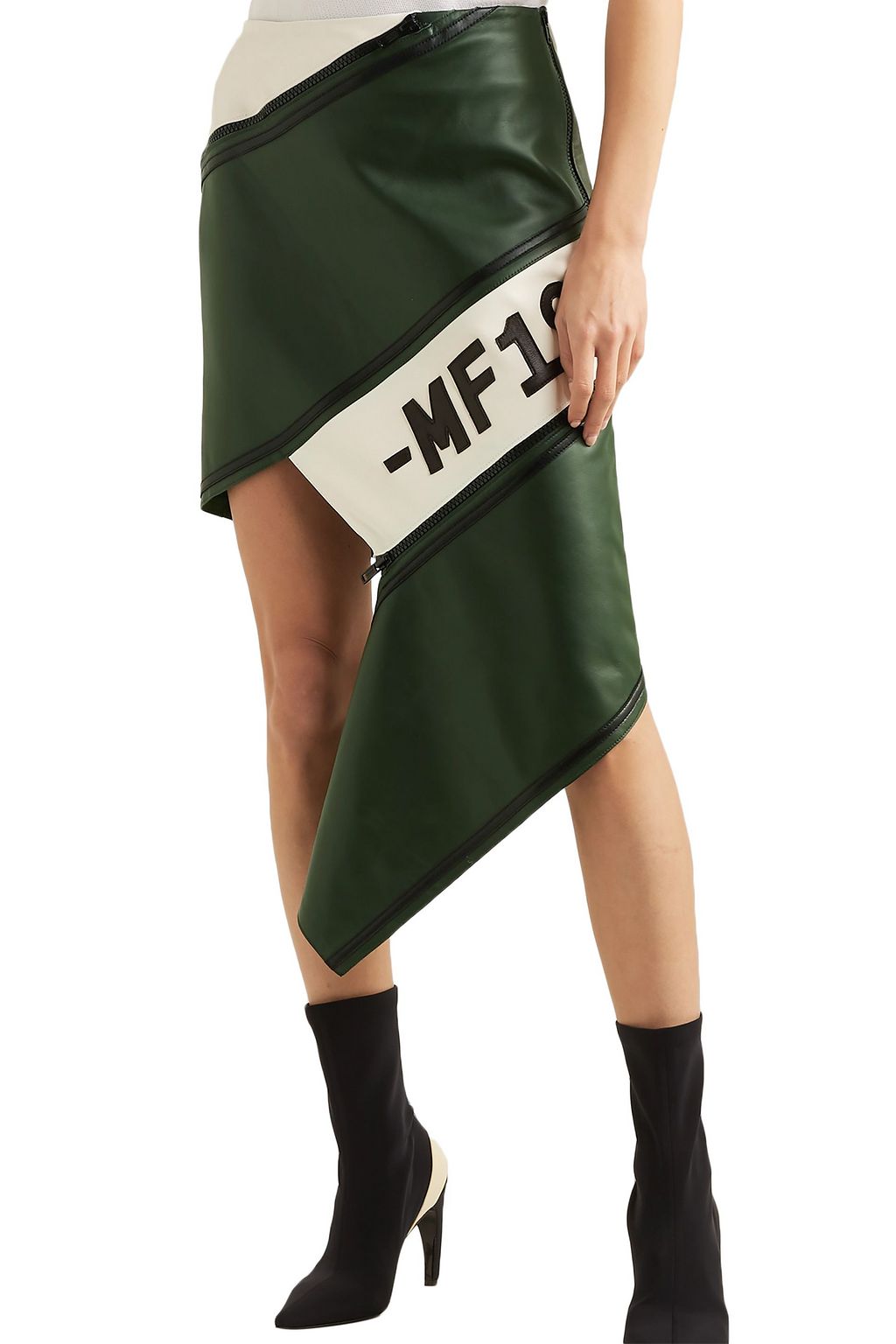MONSE Asymmetric zip-detailed paneled leather skirt