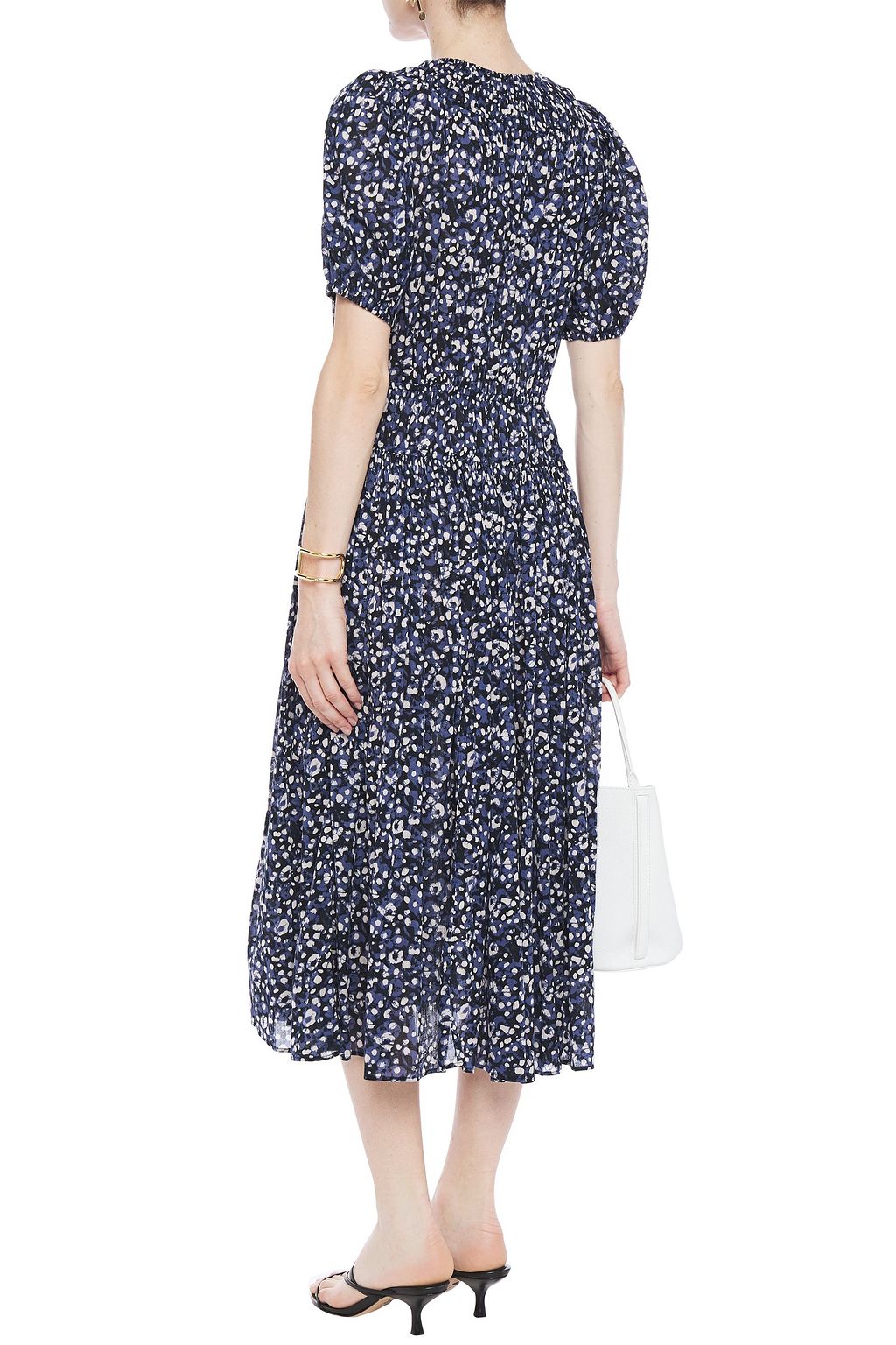 ULLA JOHNSON Bedrucktes Midikleid aus Baumwollgaze mit Schleife