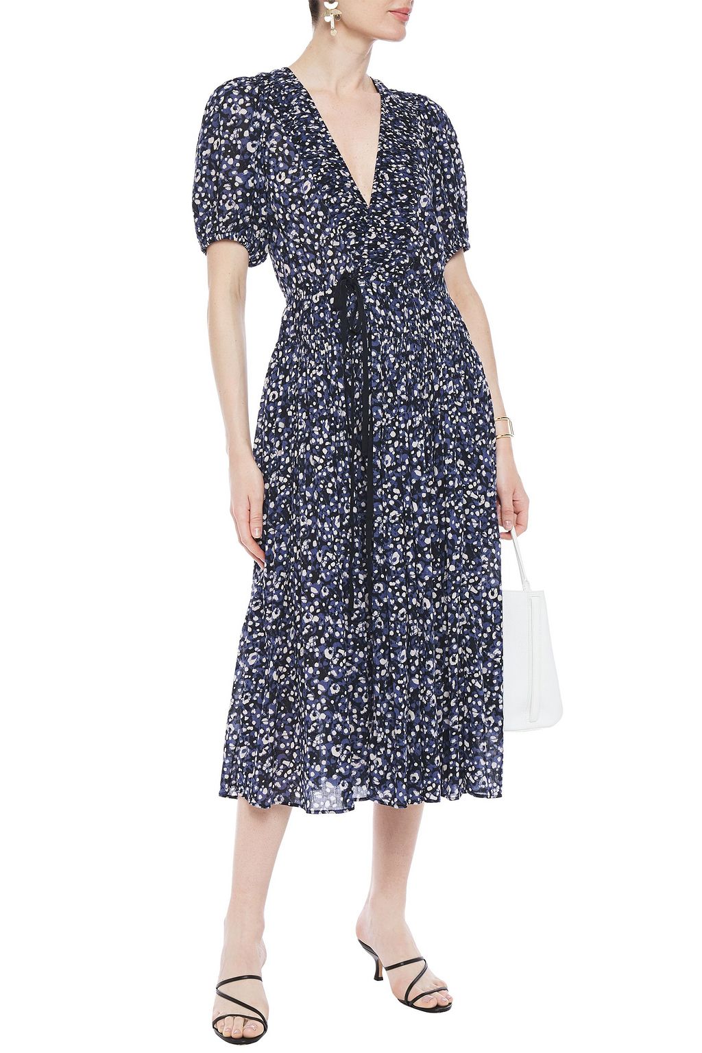 ULLA JOHNSON Bedrucktes Midikleid aus Baumwollgaze mit Schleife