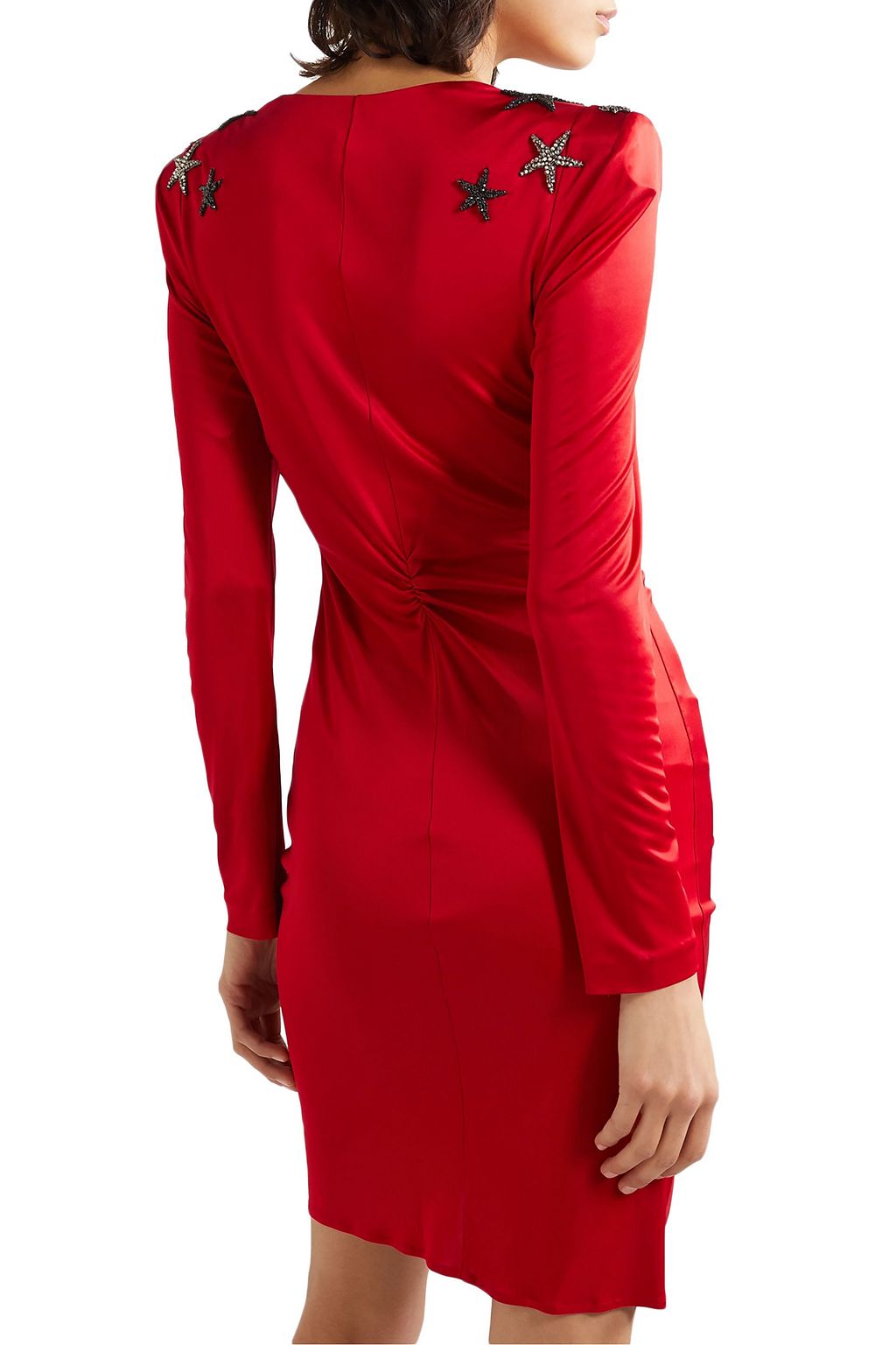 DUNDAS Crystal-embellished ruched satin mini dress
