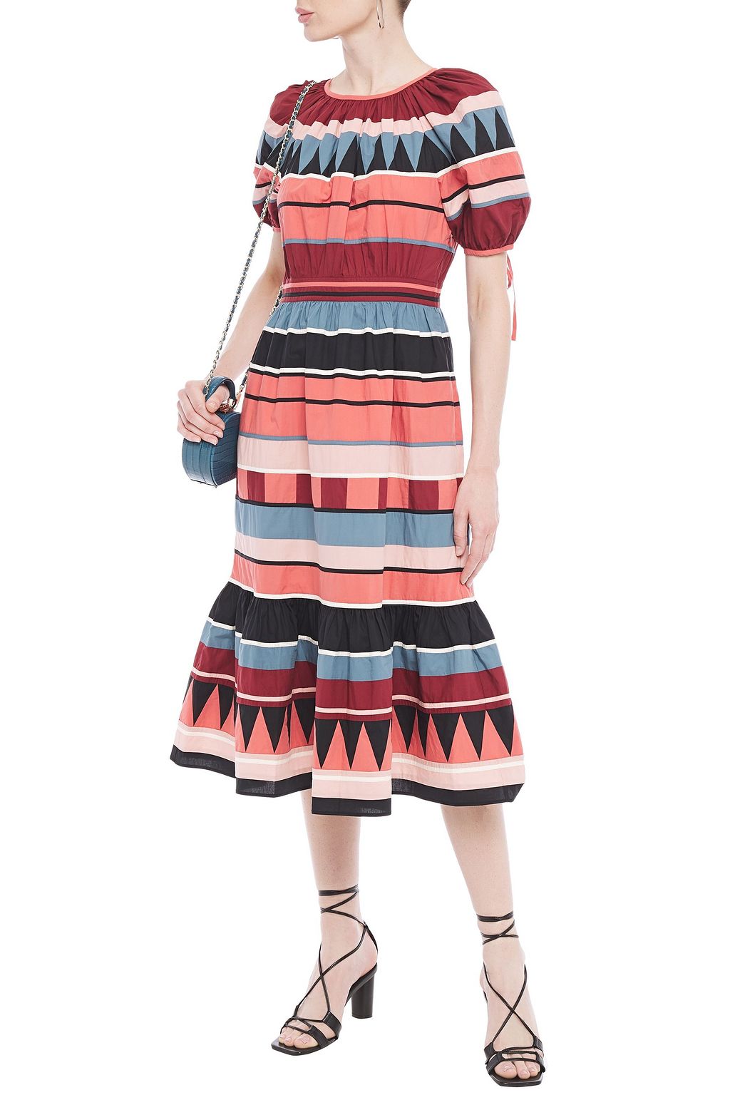 ULLA JOHNSON Ayta fluted striped cotton-poplin midi dress