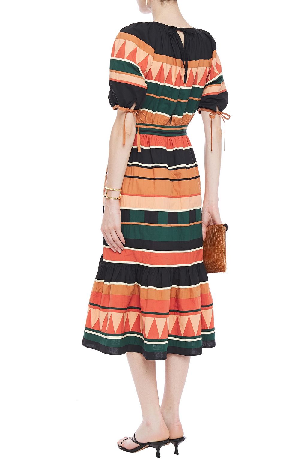 ULLA JOHNSON Ayta fluted striped cotton-poplin midi dress
