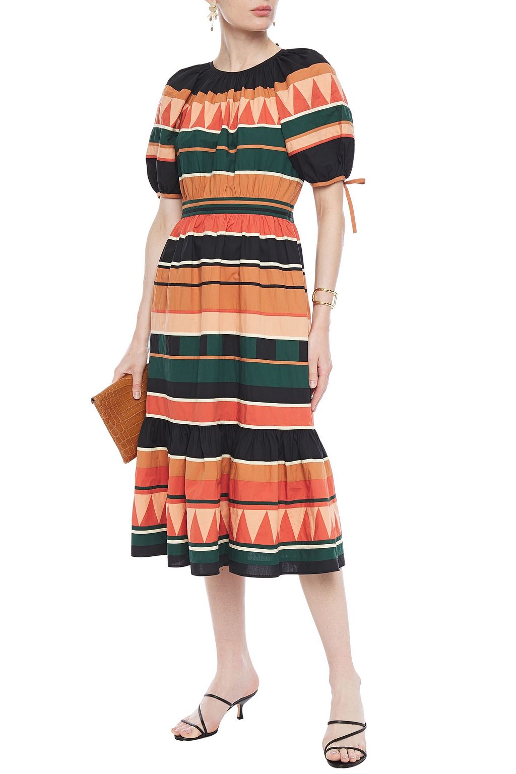 ULLA JOHNSON Ayta fluted striped cotton-poplin midi dress