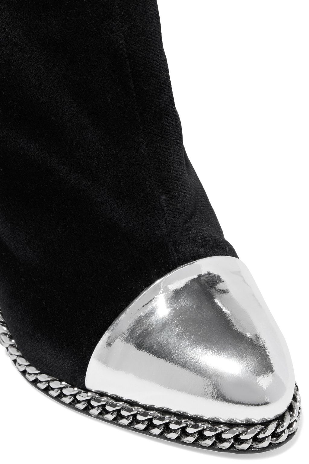 BALMAIN Dax chain-trimmed velvet and mirrored-leather ankle boots