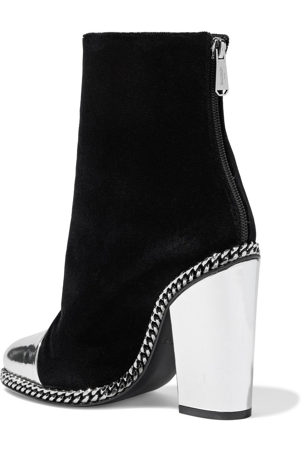 BALMAIN Dax chain-trimmed velvet and mirrored-leather ankle boots