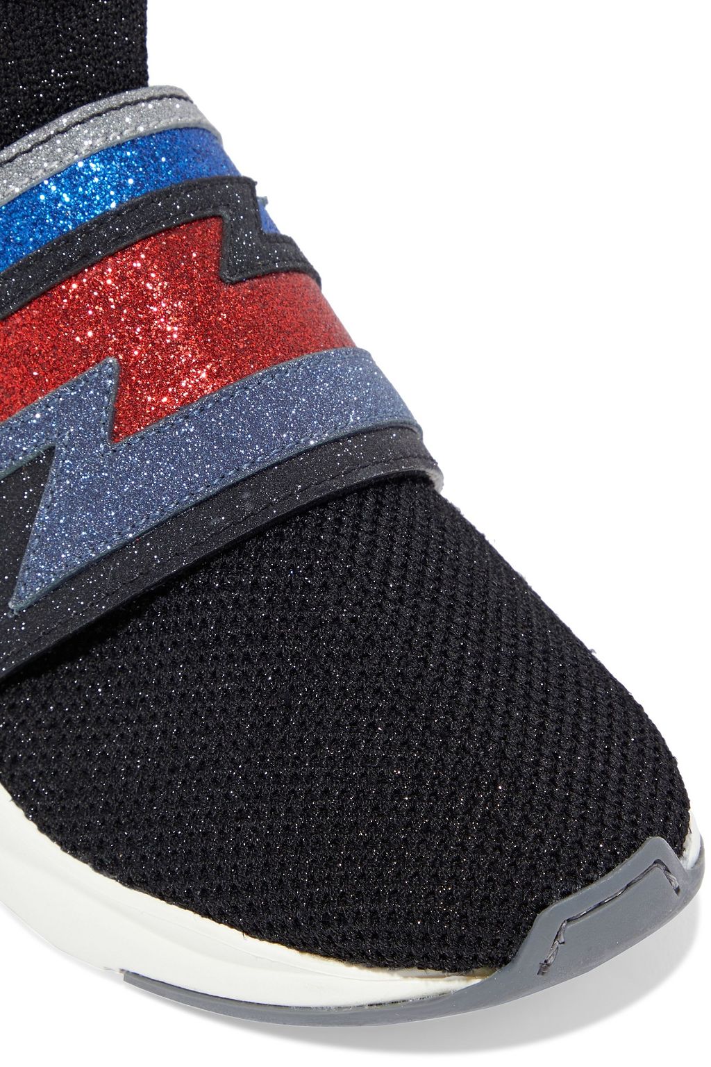 BALMAIN Cameron metallic stretch-knit and glittered suede high-top sneakers