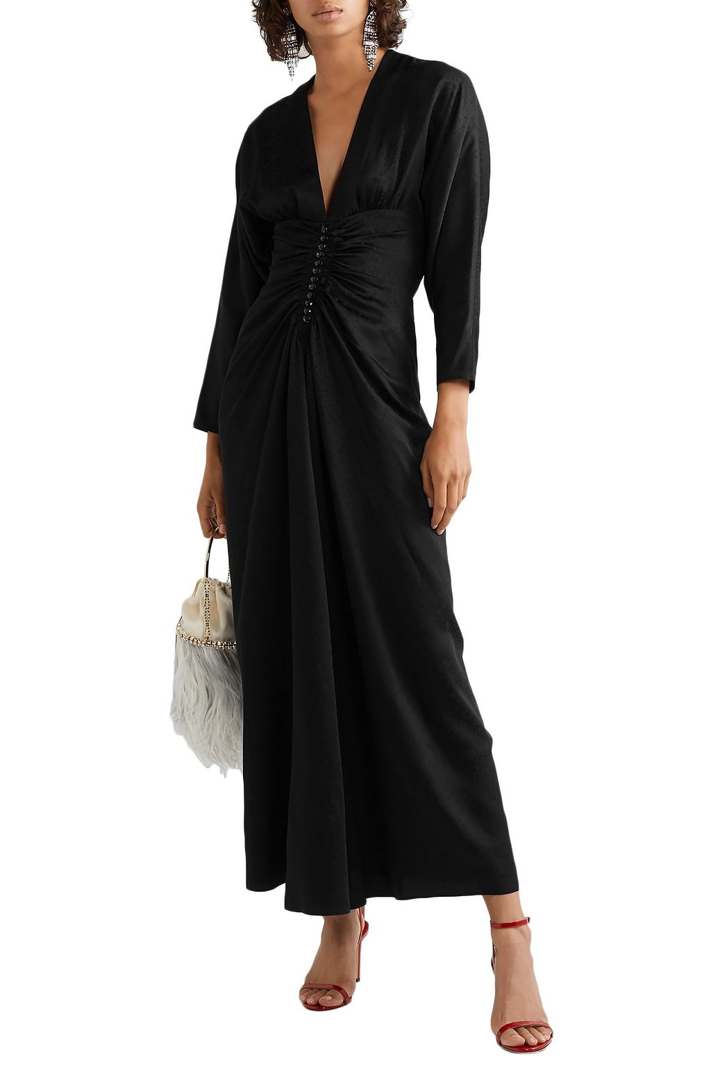 RACIL Rita button-embellished ruched leopard-jacquard maxi dress