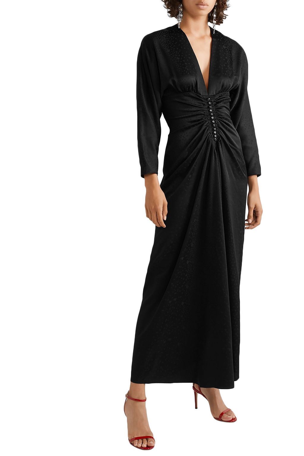 RACIL Rita button-embellished ruched leopard-jacquard maxi dress