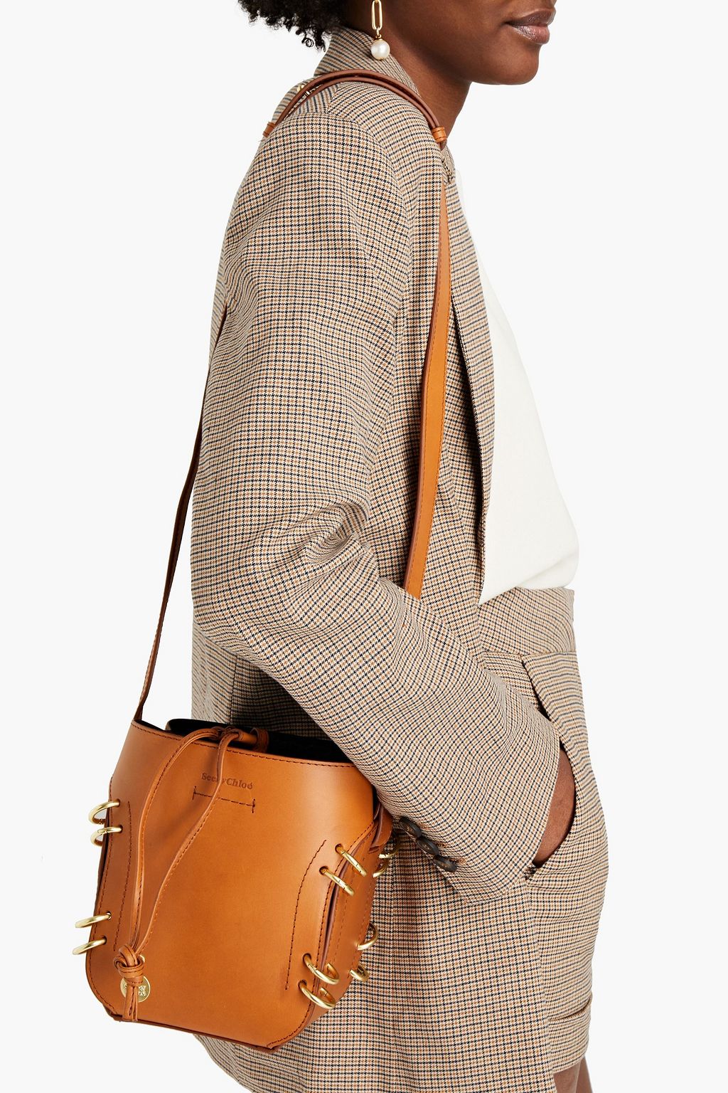 SEE BY CHLOÉ Alvy ring-embellished leather bucket bag
