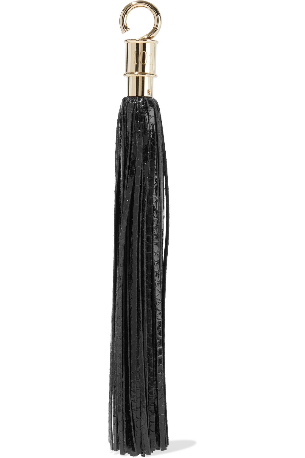 BALMAIN Tasseled glossed snake-effect leather bag charm