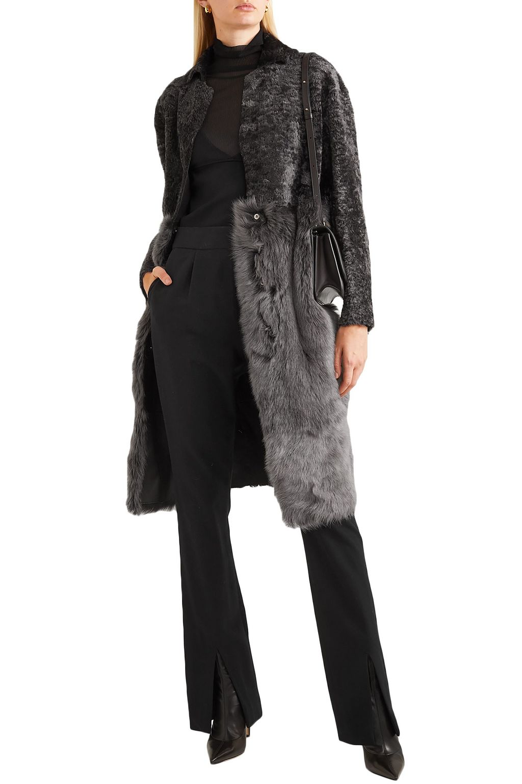 KARL DONOGHUE Paneled shearling coat