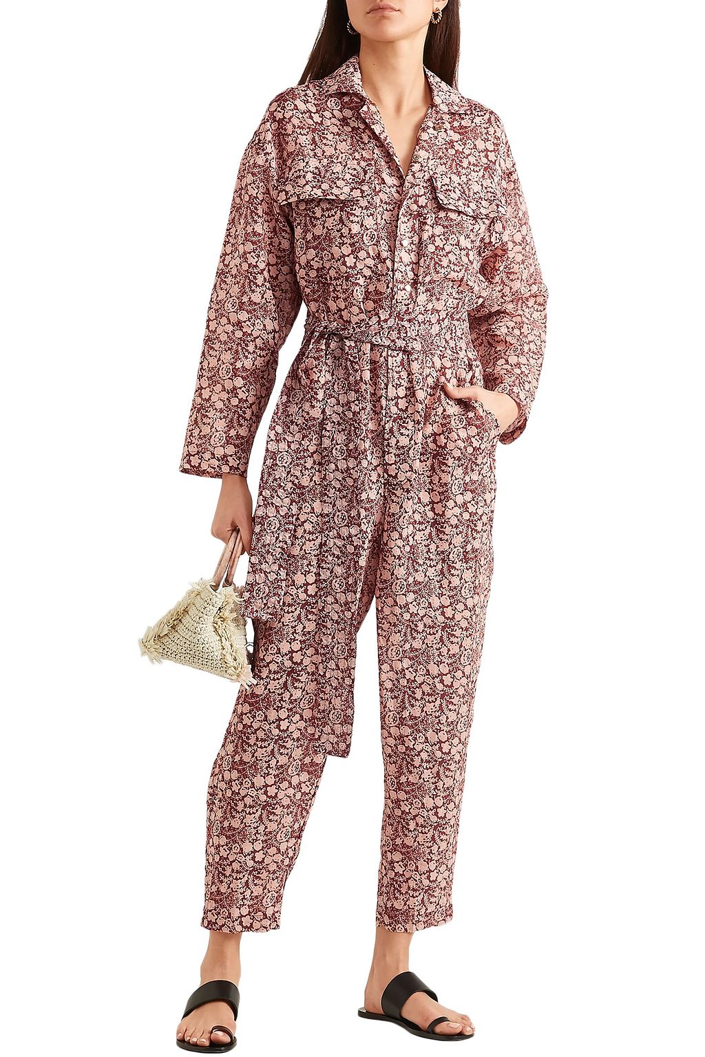 YVONNE S Belted floral-print linen jumpsuit