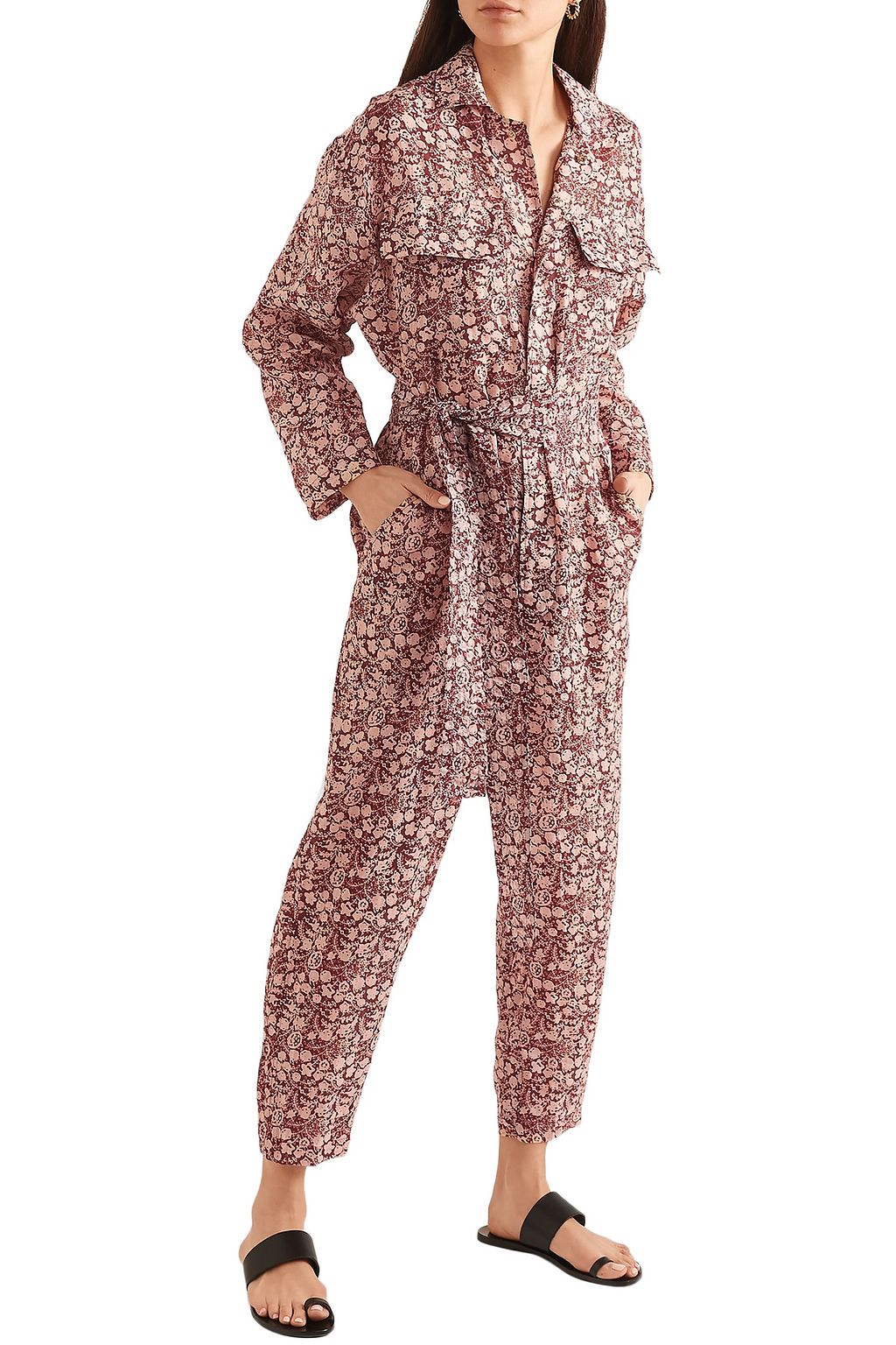 YVONNE S Belted floral-print linen jumpsuit