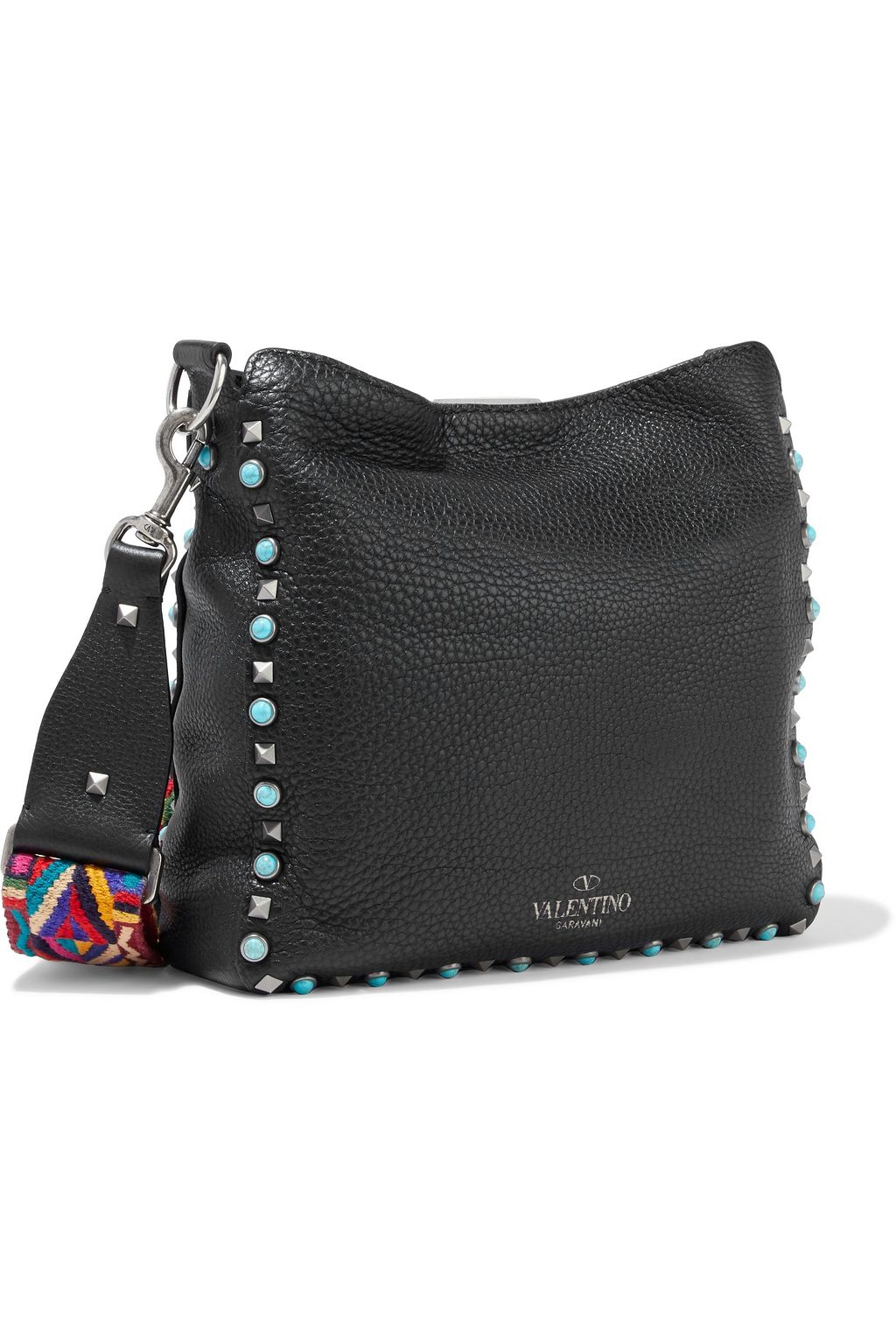 VALENTINO GARAVANI Rolling Rockstud embellished pebbled-leather shoulder bag