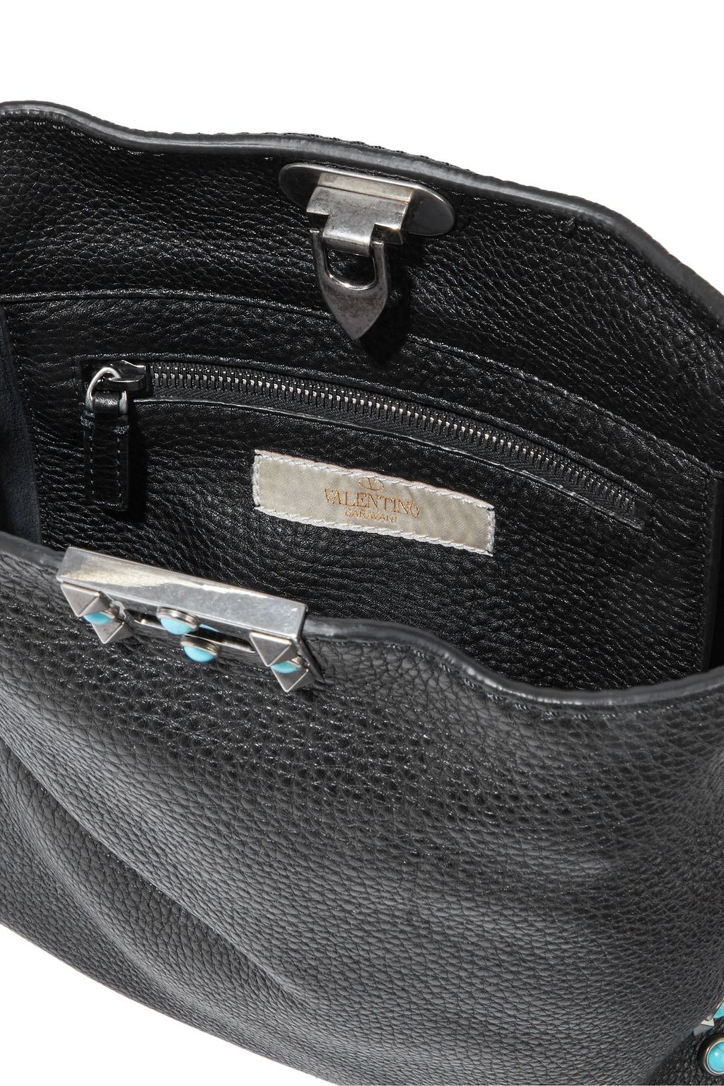 VALENTINO GARAVANI Rolling Rockstud embellished pebbled-leather shoulder bag