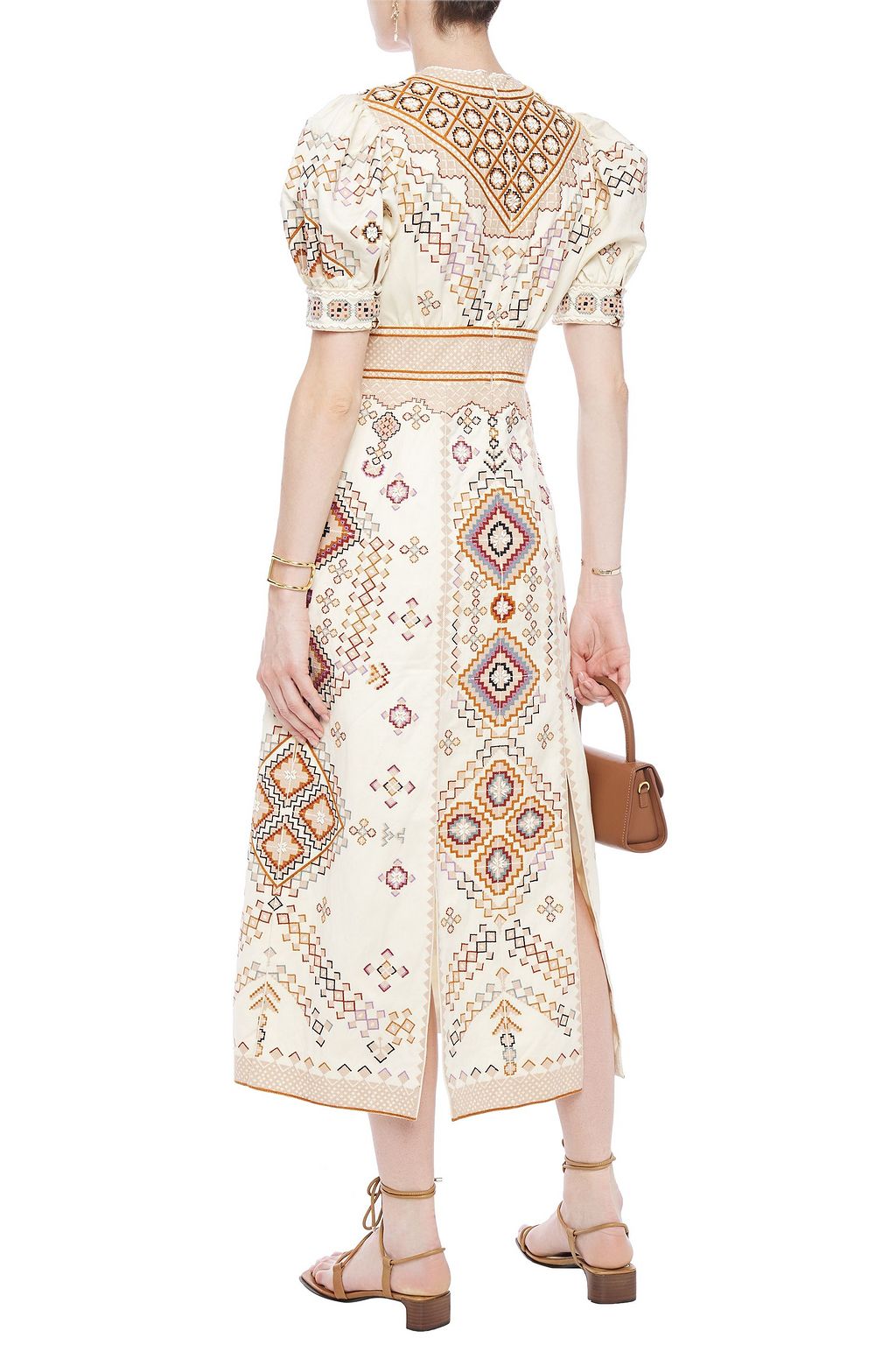 ULLA JOHNSON Embellished embroidered cotton and linen-blend twill midi dress