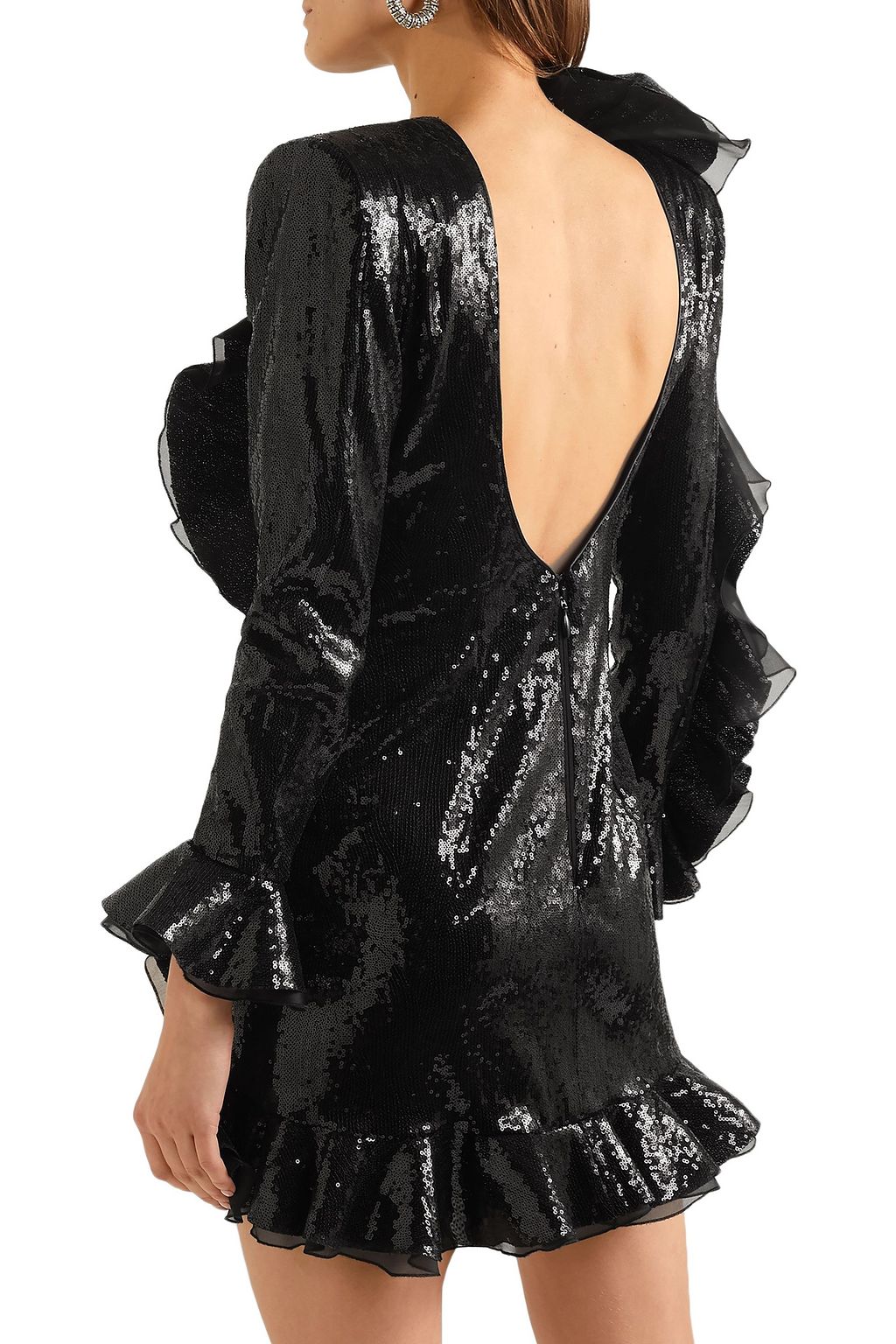 DUNDAS Ruffled organza-trimmed sequined crepe mini dress