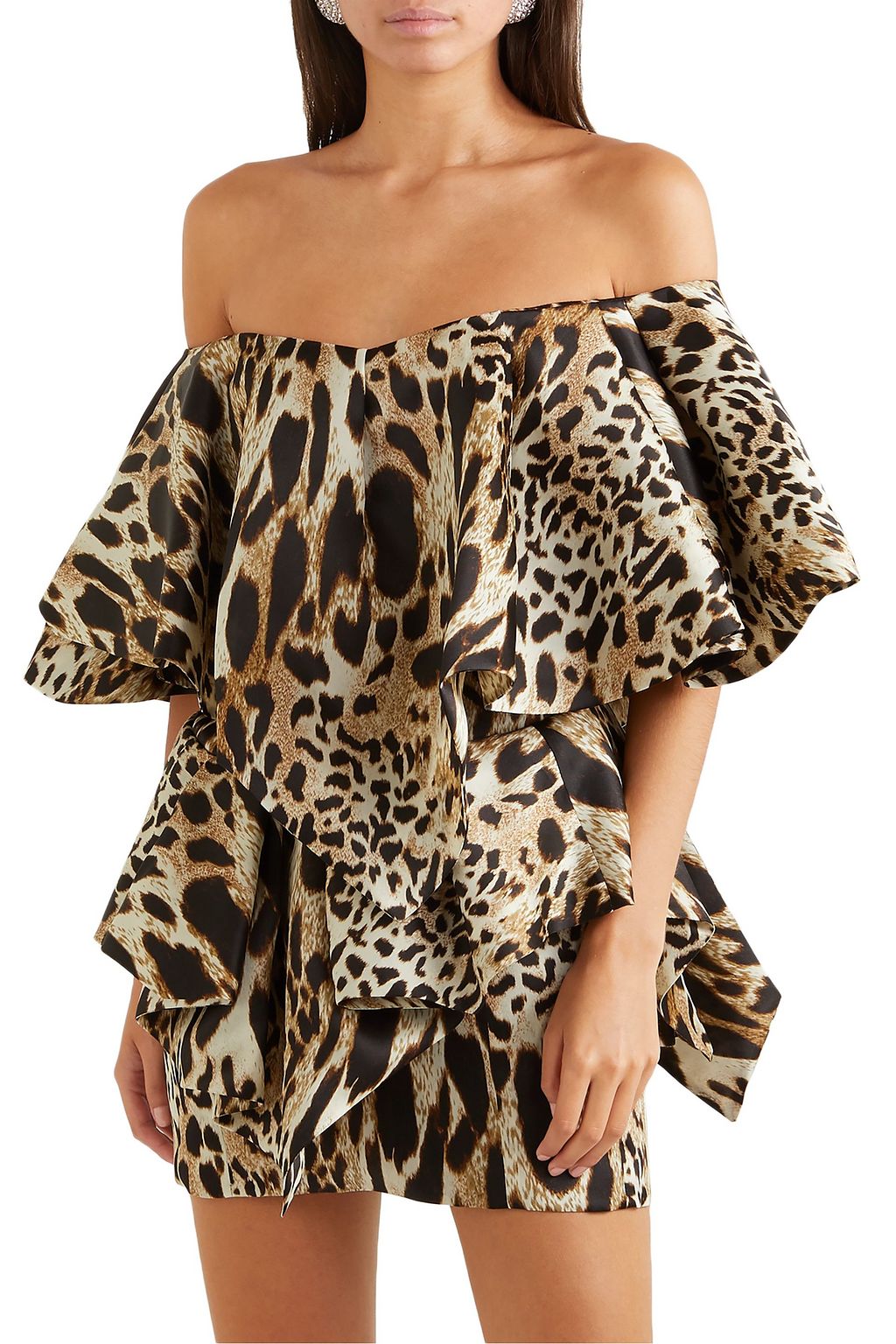 ALEXANDRE VAUTHIER Off-the-shoulder ruffled animal-print silk mini dress