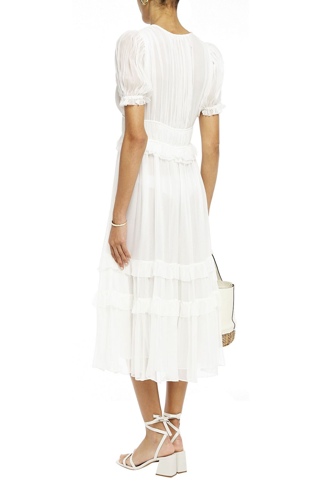 ULLA JOHNSON Ruffle-trimmed tiered silk-crepon midi dress