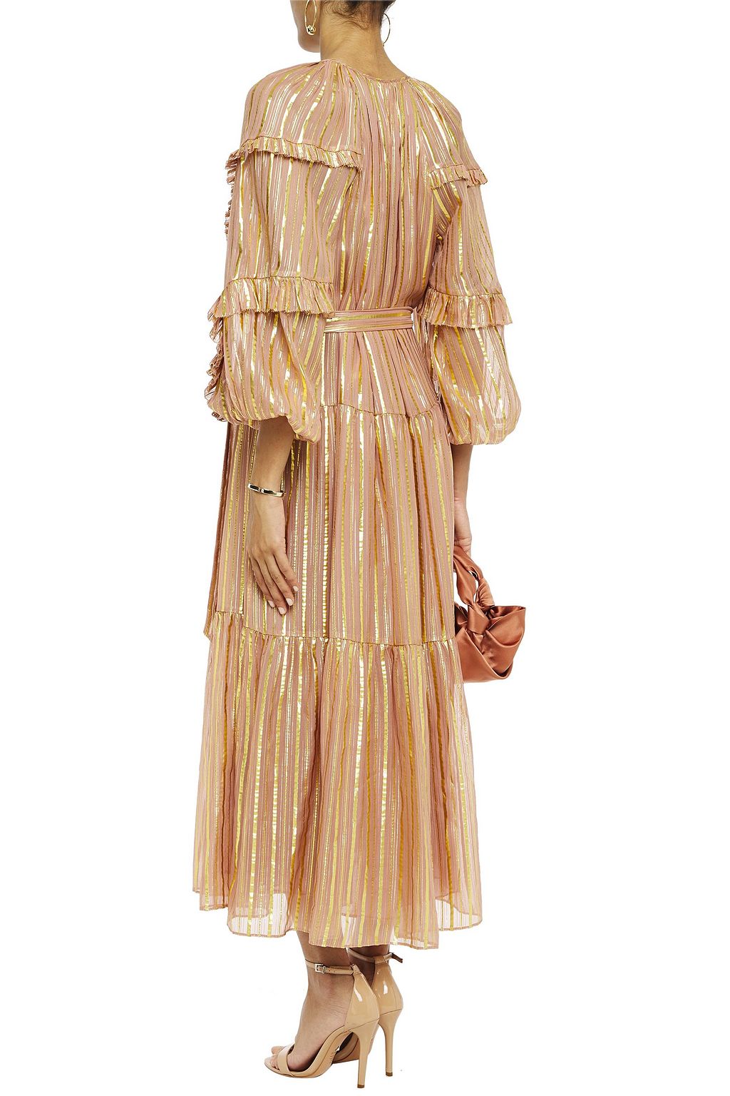 ULLA JOHNSON Talitha ruffled striped silk and Lurex-blend midi dress