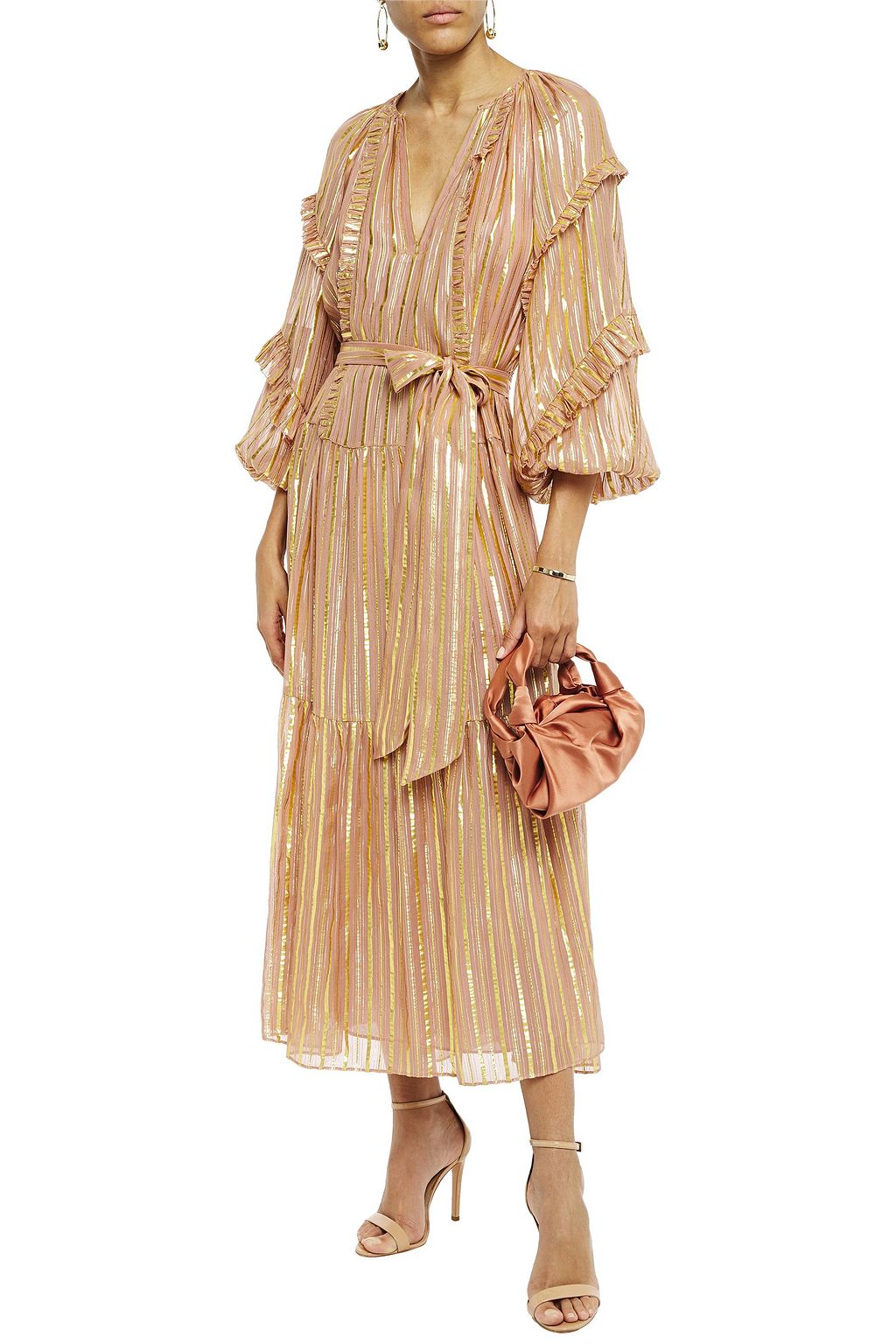 ULLA JOHNSON Talitha ruffled striped silk and Lurex-blend midi dress