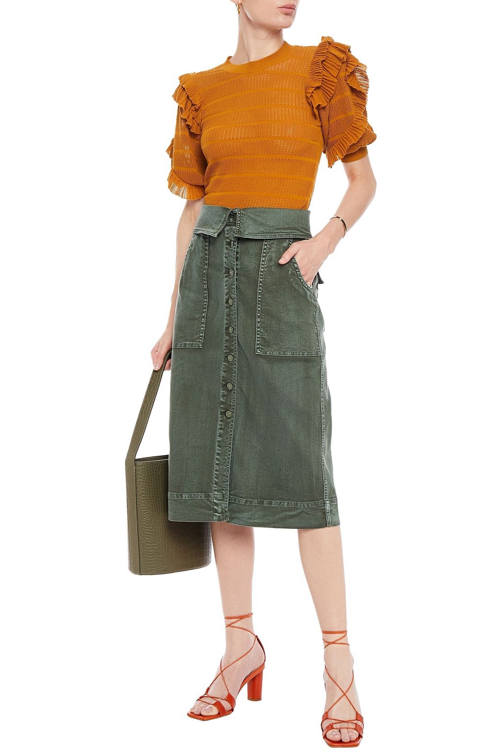 ULLA JOHNSON Andi washed-denim midi skirt