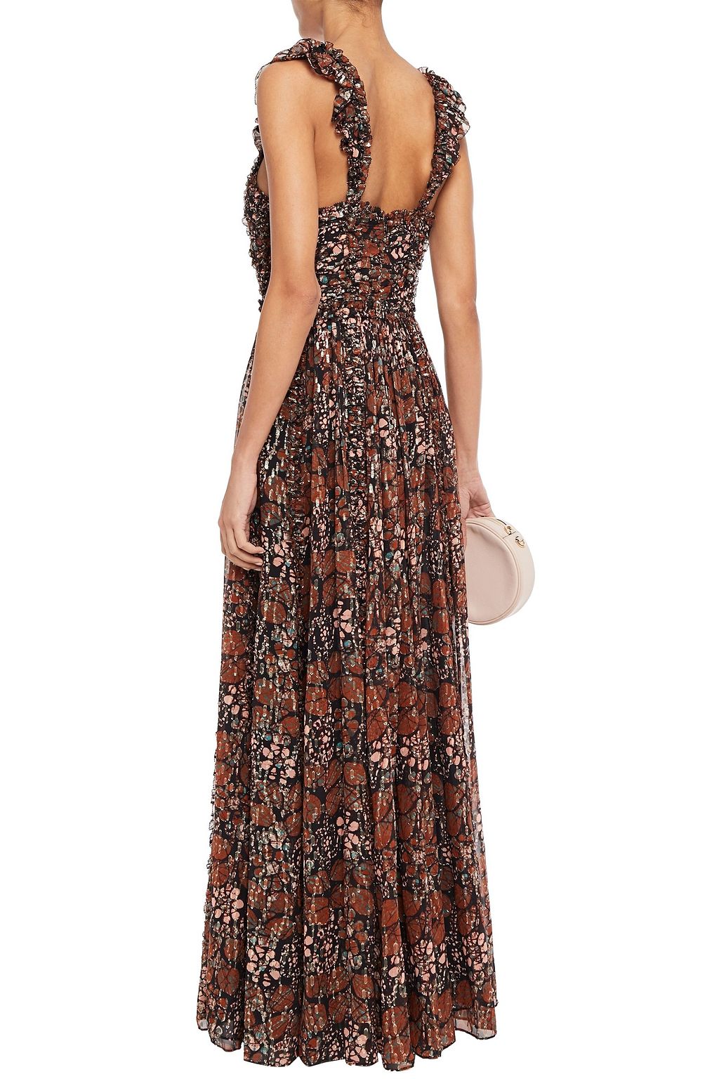 ULLA JOHNSON Evianna pleated fil coupé printed silk and Lurex-blend gown