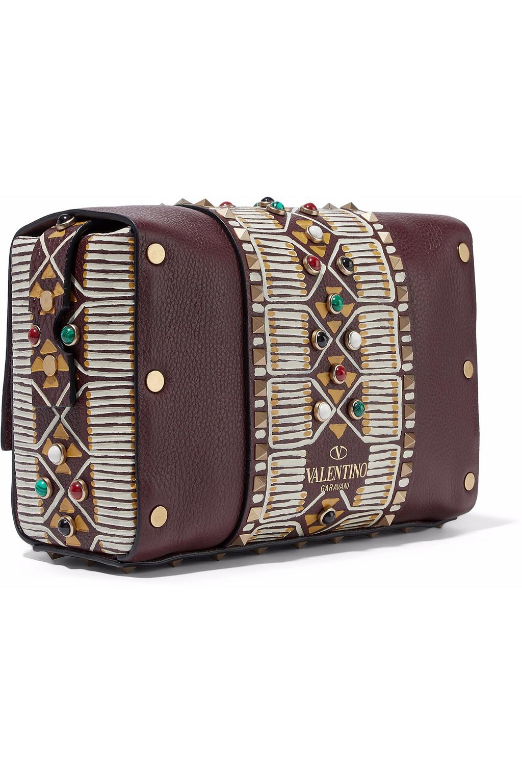 VALENTINO GARAVANI Embellished textured-leather shoulder bag