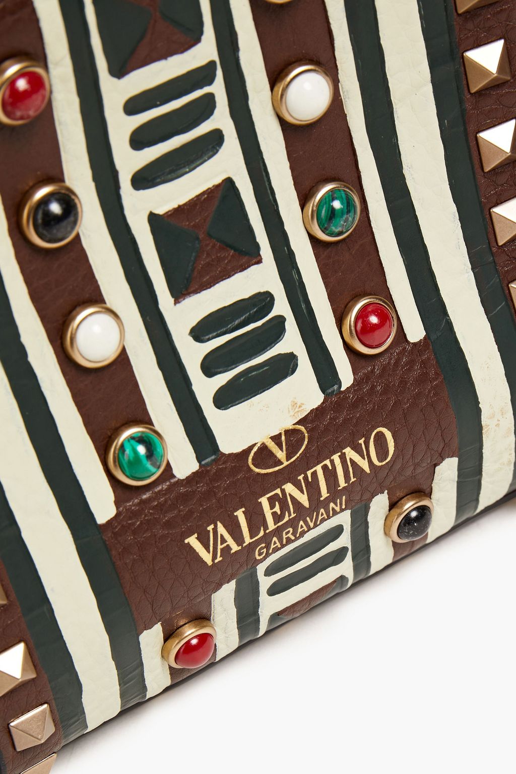 VALENTINO GARAVANI Embellished painted textured-leather shoulder bag