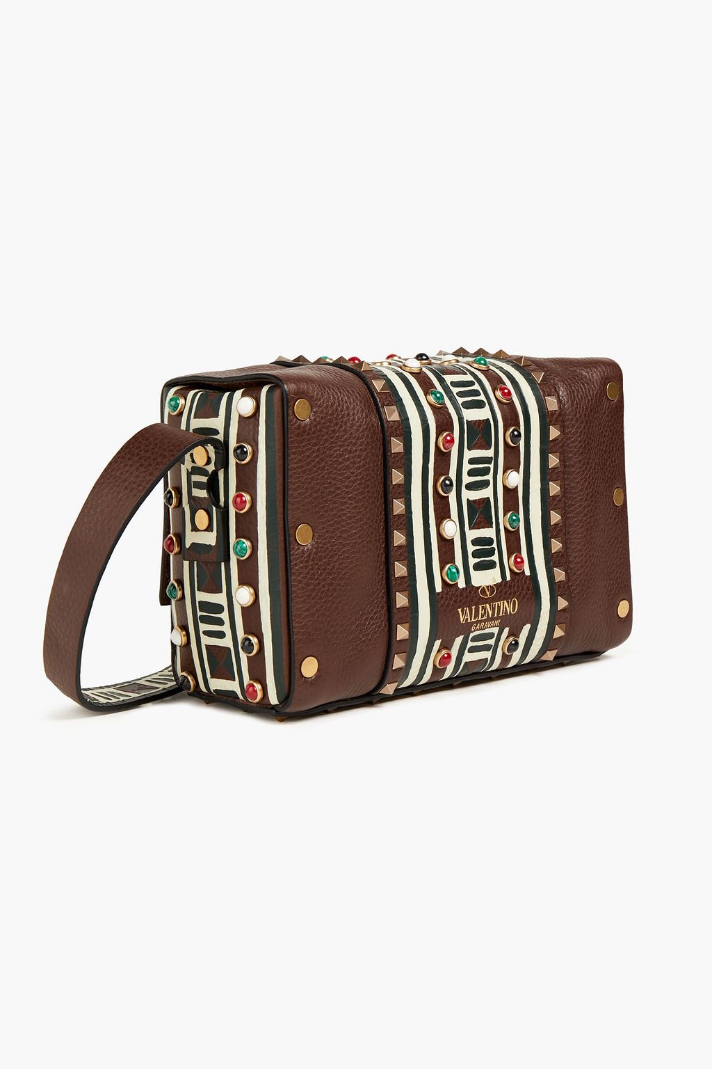 VALENTINO GARAVANI Embellished painted textured-leather shoulder bag