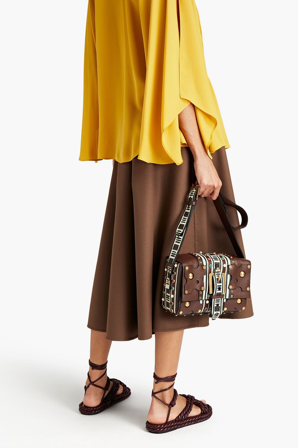 VALENTINO GARAVANI Embellished painted textured-leather shoulder bag