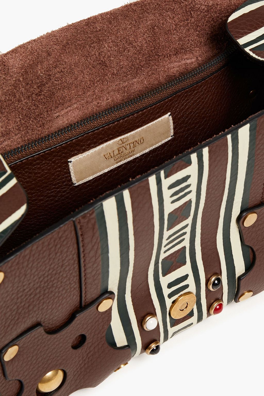 VALENTINO GARAVANI Embellished painted textured-leather shoulder bag