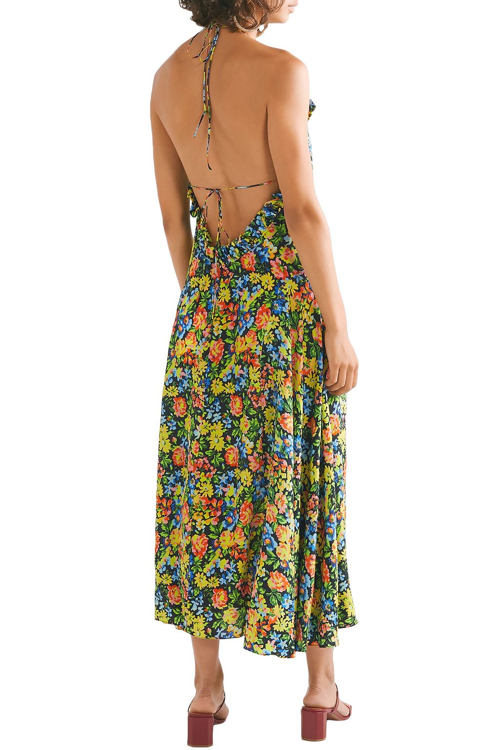 LES RÊVERIES Floral-print silk crepe de chine halterneck midi dress
