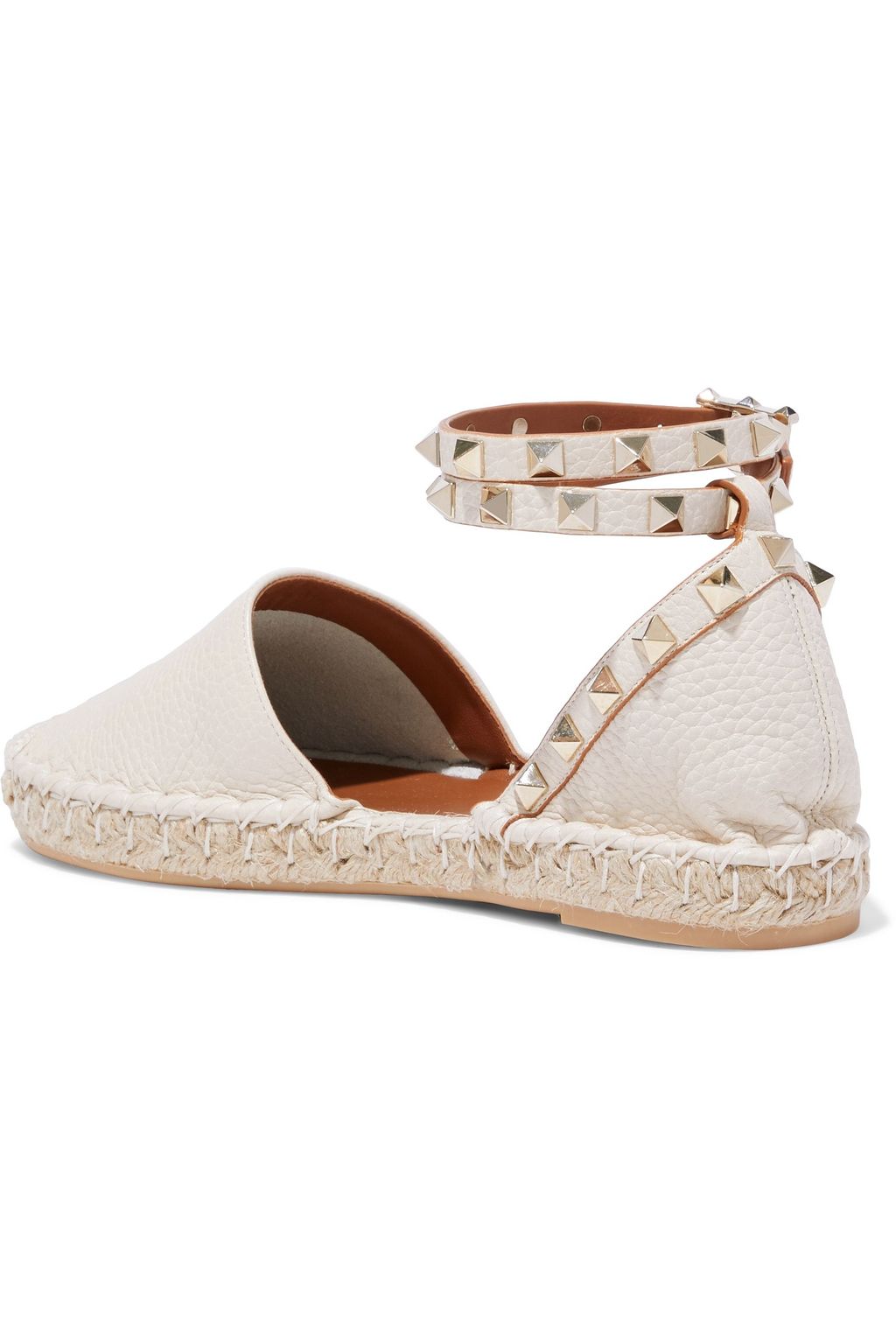 VALENTINO GARAVANI Rockstud Double pebbled-leather espadrilles